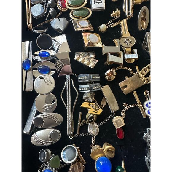 Bundle jewelry lot 100pc mens vintage antique cufflinks tie bars tacks 1lb 4oz - Picture 3 of 12